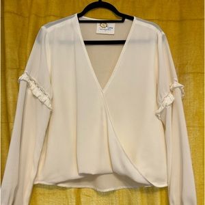 BLU Life by Planet Blue cream blouse w/ embroidered sleeve detail. Poly blend